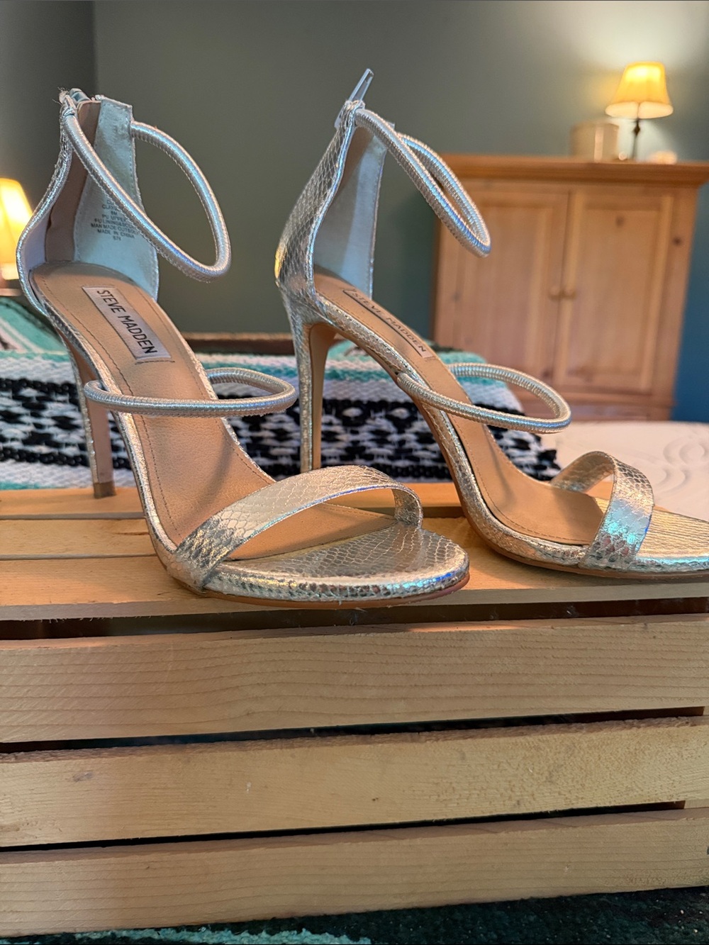 Steve Madden Metallic Silver High Heel Ankle-Strap Sandals